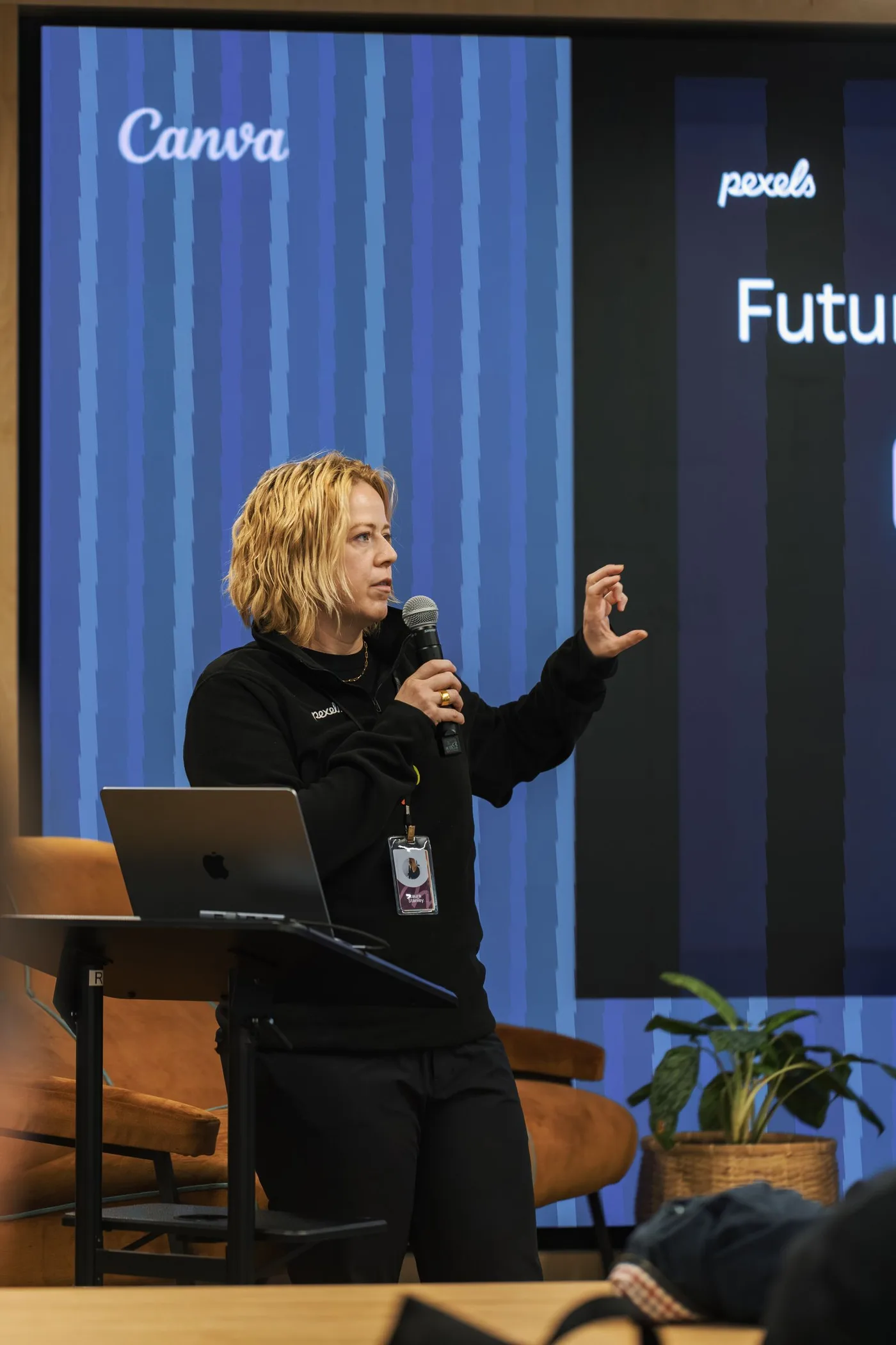 Speaker sharing an idea at a technology conference